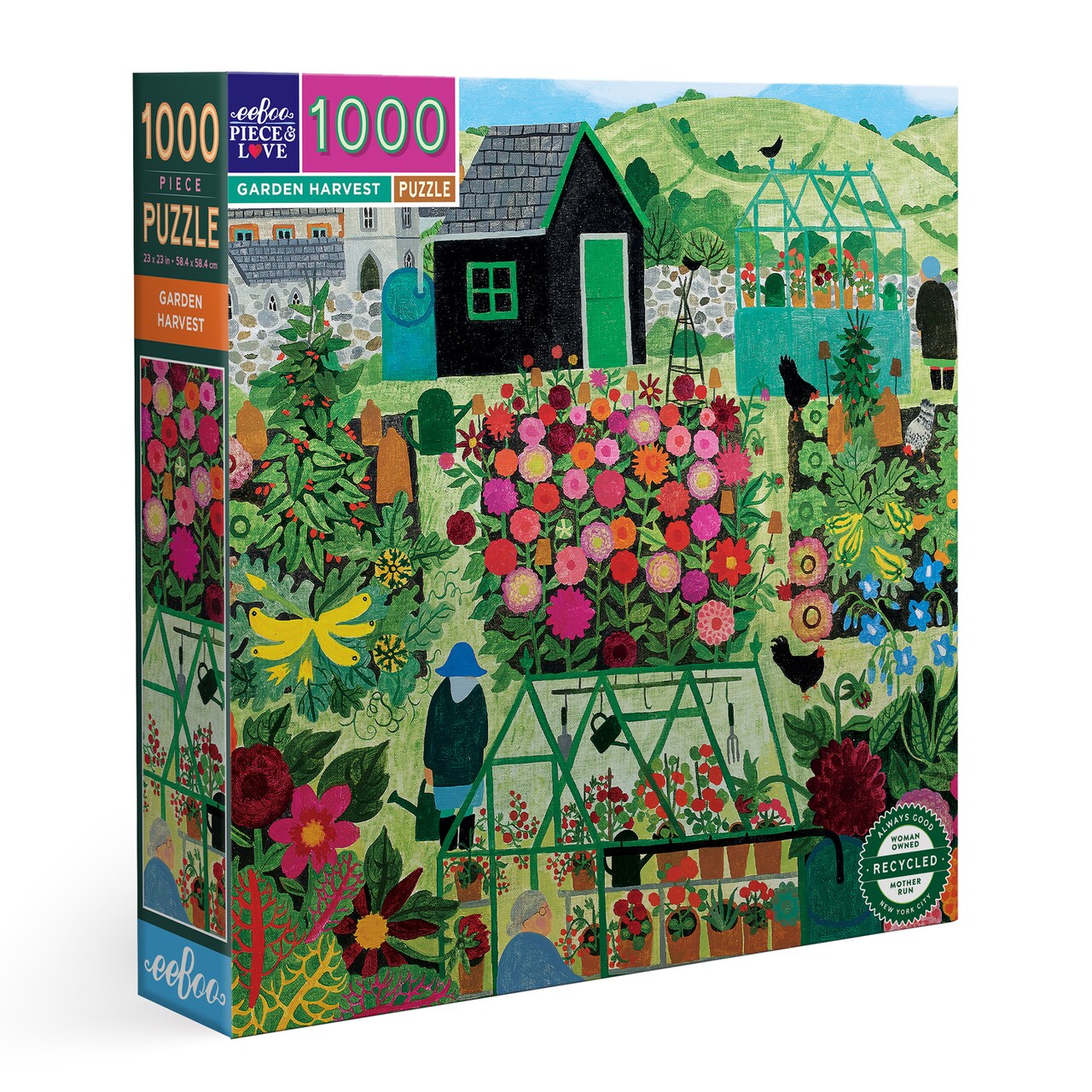eeBoo Piece & Love: Garden Harvest - 1000 Piece Puzzle - Adult Square Jigsaw, 23x23", Includes Image Reference Insert, Glossy High-Quality Pieces